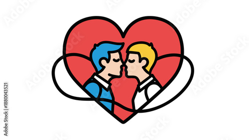 Gay Couple Kissing Inside Heart Shape, Love and Romance