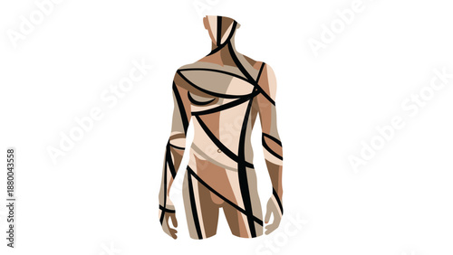 Wooden female mannequin wearing an elegant fashion dress isolated on a white background