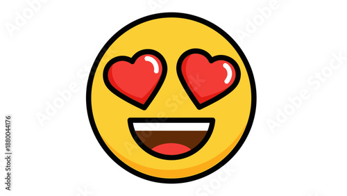 Happy Face Emoji with Hearts for Eyes, Love Emotion, Vector Illustration