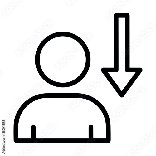 A straightforward outline icon shows a single generic person figure with a prominent downward arrow, indicating a user download or profile reduction.
