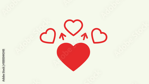 Red Heart With Arrows And Smaller Hearts Symbolizing Love, Connection, Sharing