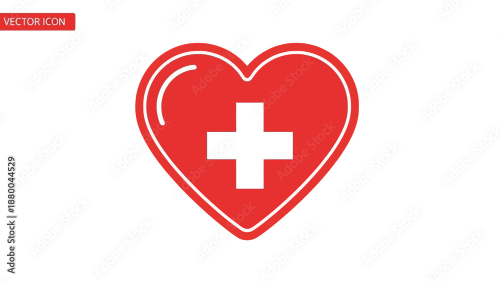 Fototapeta premium Red Heart with White Cross Symbol - Medical Health Care Icon