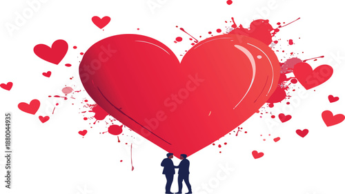 Couple holding a huge heart for valentine's day