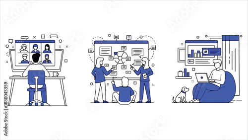Online collaboration software abstract concept, vector illustrations..eps