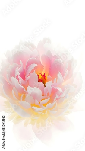 a delicate close up view of a pink and white flower with a vibrant yellow center beautifully detailed