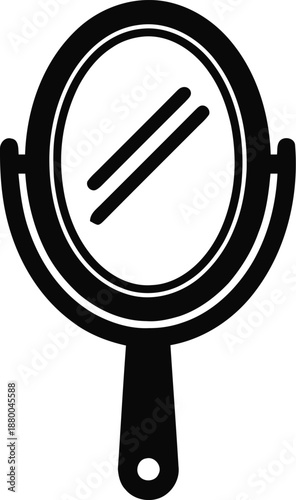 Black silhouette of antique standing vanity mirror with handle isolated on transparent background for dressing table