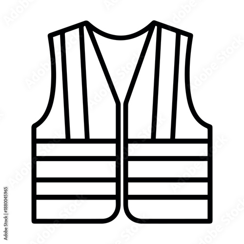 A clear line art icon depicts a high-visibility safety vest with reflective stripes, ensuring worker protection.