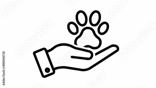 Hand holding a paw print icon representing animal care.