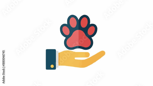Hand holding a paw print icon representing animal care.
