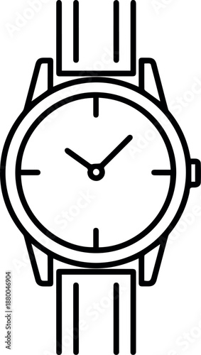 A minimalist black outline icon perfectly depicts a classic analog wrist watch with a circular face and adjustable strap.