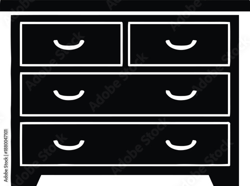 Black three tiered dresser with four drawers two small top drawers and one long bottom drawer simple silhouette vector graphic illustration design