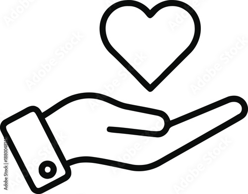 Hand holding heart icon for charity donation care volunteer support and love symbol outline vector illustration furniture