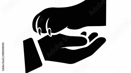 Human hand receiving a paw print symbol of care and support.