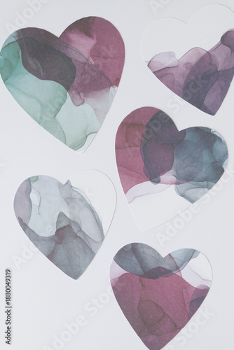 set of hearts with ink-in-water prints
