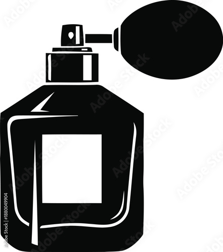 Vintage perfume bottle with a sprayer vector icon illustration in black color, for beauty, fragrance, and aroma