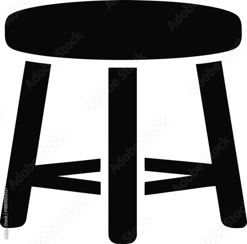 Simple round wooden stool with four legs vector icon illustration in black color, for furniture and seating