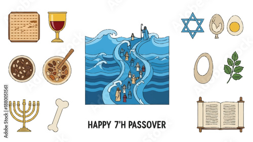 Colorful Passover Celebration with Symbols and Text Jewish matzah