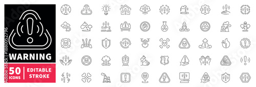 Warning and safety icons set . editable line icons for protection and alert symbols