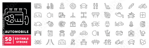 Automobile icons set. editable line icons, linear, car symbols for vehicles