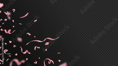 Elegant pink falling confetti with motion blur effect for anniversary or birthday party.