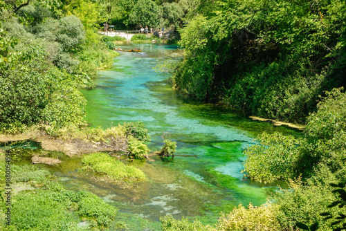 Billede på lærred Turquoise spring water of Blue Eye Nature Monument near to Saranda, Albania