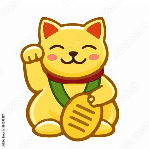 A charming lucky cat figure in vibrant color, bestowing good fortune isolated on white background.generative ai
