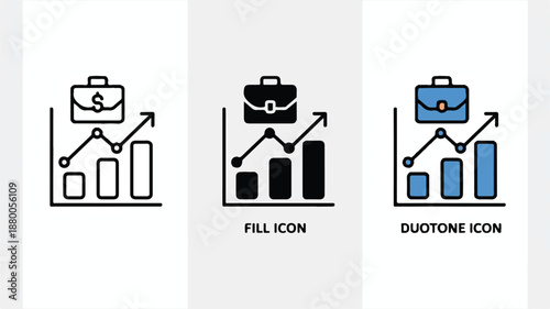 Business finance icons with briefcases and graphs