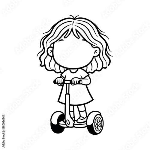 A charming sketch of a girl riding a scooter faceless design