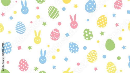 Happy easter greeting with bunny flowers and colorful eggs