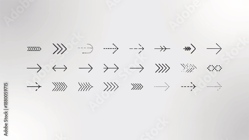 Collection of various black arrows on gray background