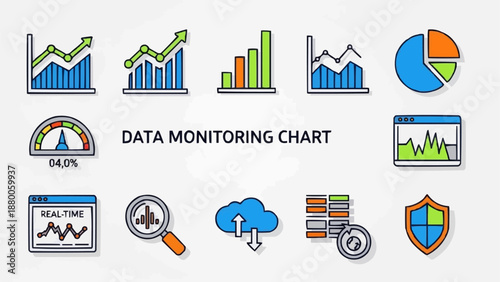 Data Monitoring Chart Icons Set Business Analytics and Growth.