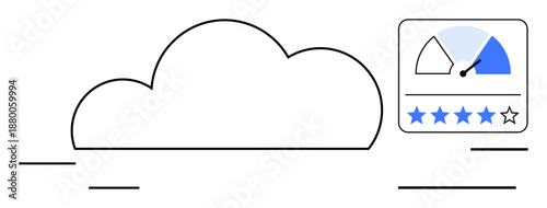 Cloud performance concept. ion of cloud technology combined with rating symbols and performance indicators. Cloud performance impacts technology, analytics, infrastructure, and user experience