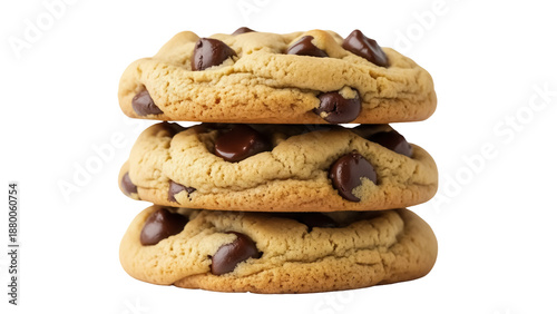 Bild auf Leinwand Stack of three chocolate chip cookies isolated PNG, delicious homemade dessert o