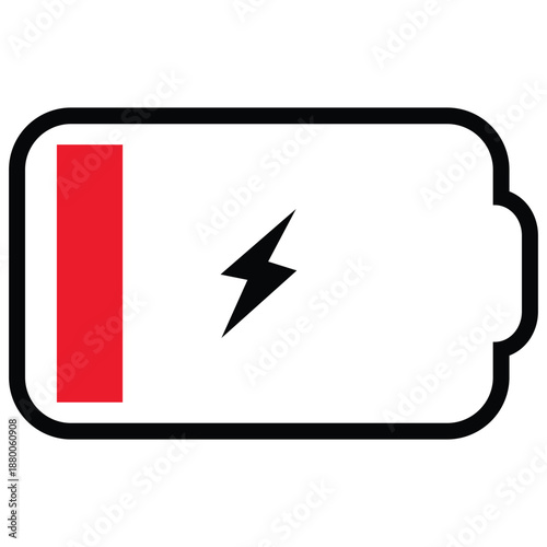 Simple low battery icon with a red indicator and lightning bolt symbol isolated on a transparent background