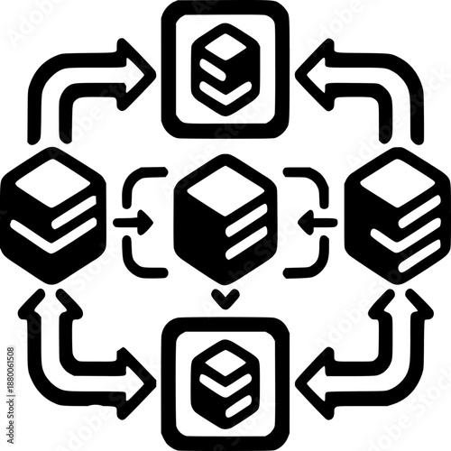 Data Flow: The graphic shows data circulating within an organization's network, representing information exchange and data management.