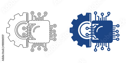 AI Processor Gear Icon – Artificial Intelligence Chip with Automation System Technology