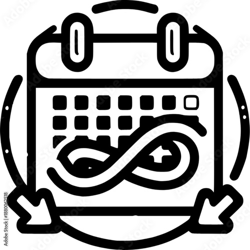 Eternal Schedule: The icon showcases a calendar merging with the infinity symbol, representing schedules and the never-ending stream of days, perfect for highlighting concepts of continuous planning.