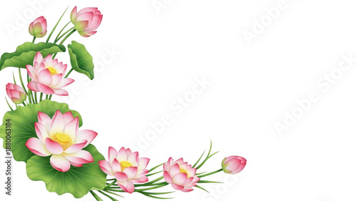 Delicate pink lotus flowers isolated on transparent background, isolated on white background, illustration