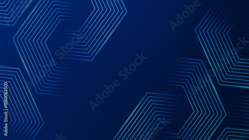 Bilde på lerret Several big fading hexagons made of light blue lines on blue background