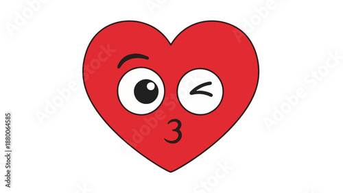 A cartoon heart with a winking face and the number three is centered on a plain white background, 55.eps style