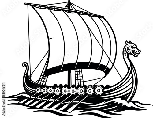 Viking longship drakkar vector silhouette black and white cricut design for nordic history fans