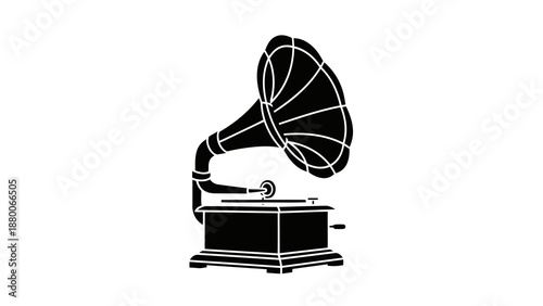 Classic vintage gramophone silhouette playing music record icon