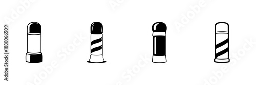 Barber Pole Icons In Hand Drawn Style Set. Traditional Barbershop Symbol Doodle Sketch Collection. Vintage Grooming And Haircut Signage. Isolated Vector Illustration