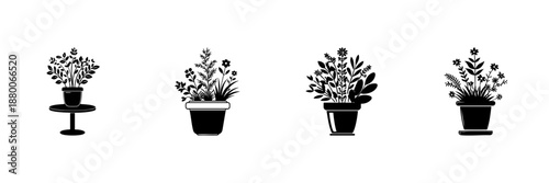 Potted Plants In Hand Drawn Style Set. Indoor Gardening, Home Decor, Botanical Art Doodle Sketch Collection. Nature And Greenery Elements. Isolated Vector Illustration