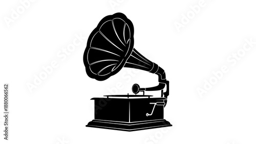 Vintage gramophone silhouette isolated on white background isolated on white background