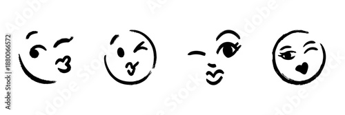 Winking And Kissing Face Emojis In Hand Drawn Style Set. Expressive Emoticons For Flirting, Playfulness, And Affection Doodle Sketch Collection. Isolated Vector Illustration