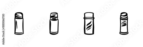 Lip Balm And Lipstick Tubes In Hand Drawn Style Set. Cosmetic Products, Skincare, Beauty Essentials Doodle Sketch Collection. Personal Care Items. Isolated Vector Illustration