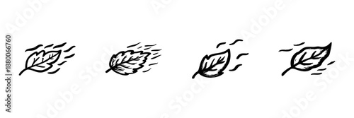 Leaves Blowing In Wind In Hand Drawn Style Set. Nature, Movement, Seasonal Change Doodle Sketch Collection. Autumn Breeze Illustration. Isolated Vector Illustration