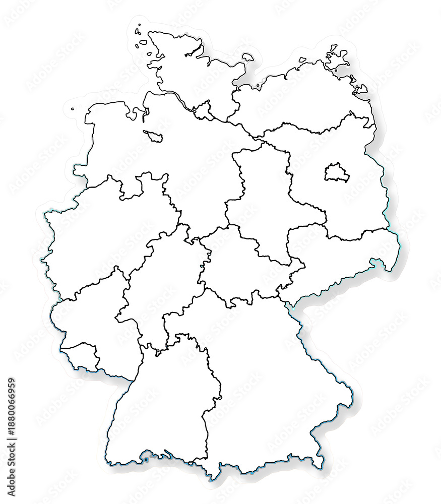Obraz premium slightly simplified white map of Germany and the borders of the federal states, creative abstract padding