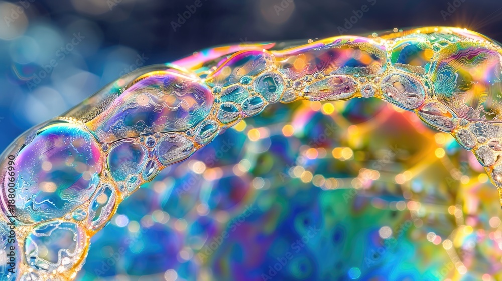 Fototapeta premium Vibrant iridescent bubbles floating in colorful gradient background